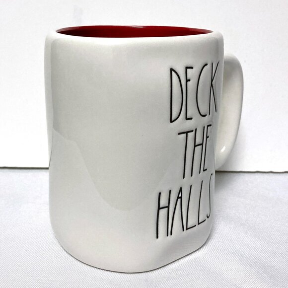 Rae Dunn DECK THE HALLS Coffee Mug Artisan Collection by Magenta White Red - Picture 2 of 11